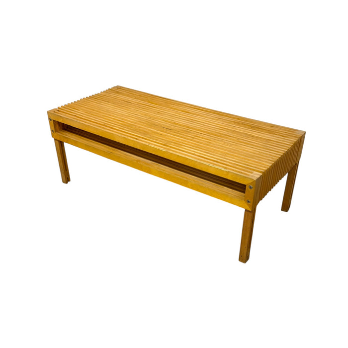 Mid-Century Modern Architect Style Layered Plywood Slat Coffee Table with Built-In Storage