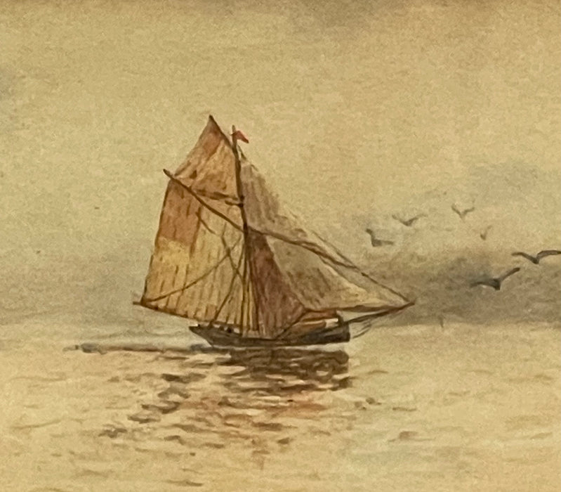 Vintage Framed and Matted Scenic Boat Artwork Print.