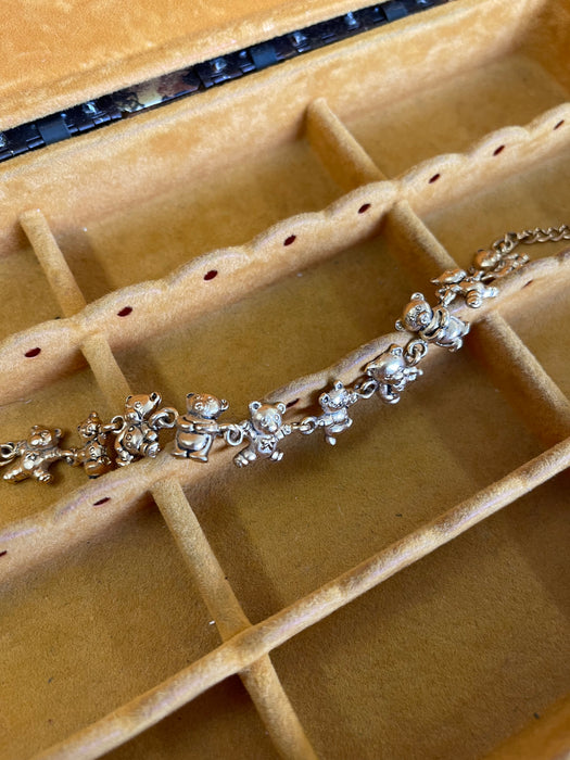 Gold-Tone Figural Teddy Bear Link Bracelet, Adjustable Length