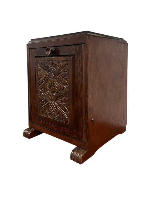 Petite Early 20th Century English Coal Bin Accent Table or Magazine Storage Rack with Floral Carvings