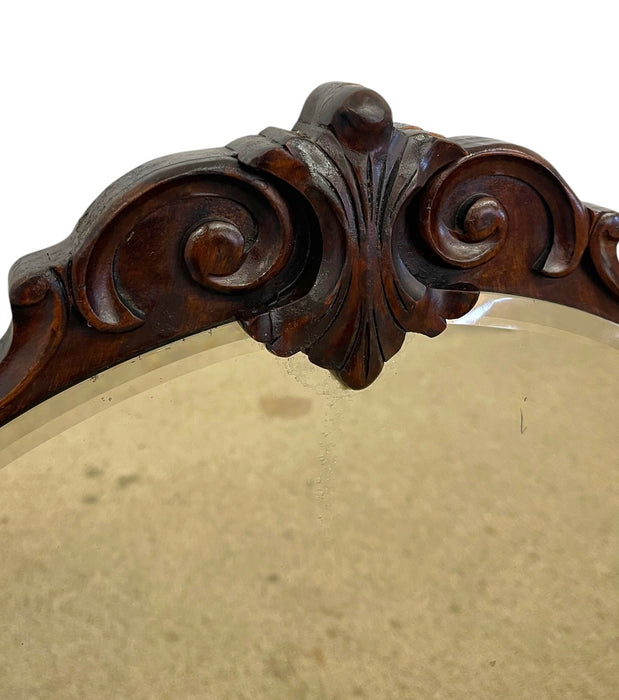 Vintage Carved Wood Arched Wall Mirror with Etched Glass Panels