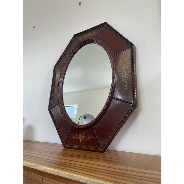 Vintage Wood Framed Octagonal Mirror With Floral Motif by Windsor Art