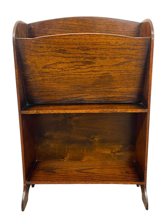 Antique Wooden Magazine Rack with Arched Top and Two-Tier Storage, Freestanding Book or Newspaper Stand