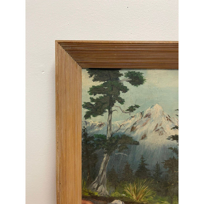 Vintage Framed and Signed Painting of Mountain in the Forest