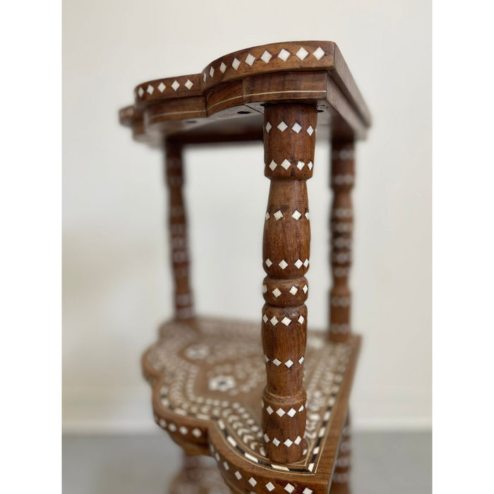 Vintage Three Tier Intricate Inlay Corner Shelving Unit