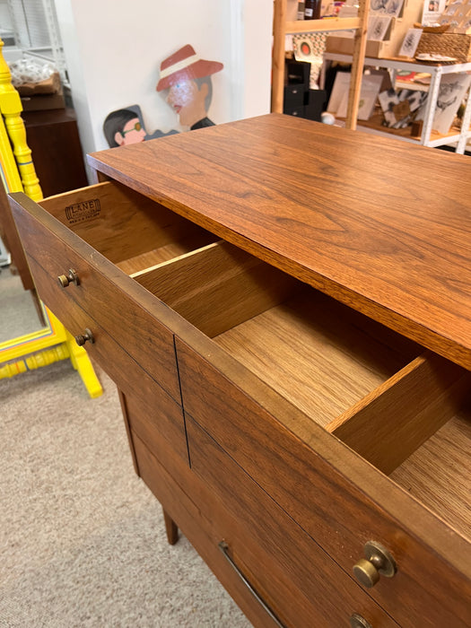 Vintage Mid Century Modern Solid Walnut 4 Drawer Dresser Brass Hardware by Lane Furniture Altavista Line