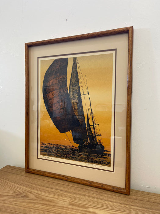 Vintage Framed and Signed Artist Roger Berghoff Mid Century Modern Serigraph Titled “ Close on the Wind “