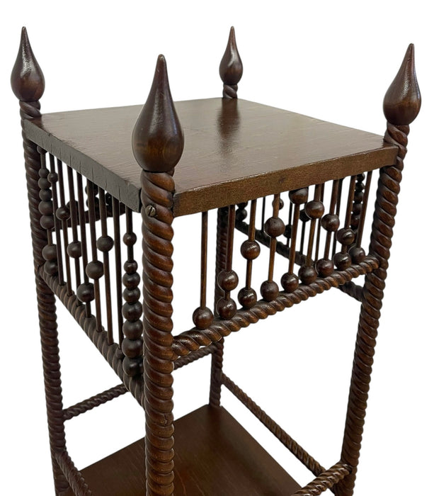 Vintage Barley Twist Wood Plant Stand / Side Table with Turned Spindle Gallery and Finials
