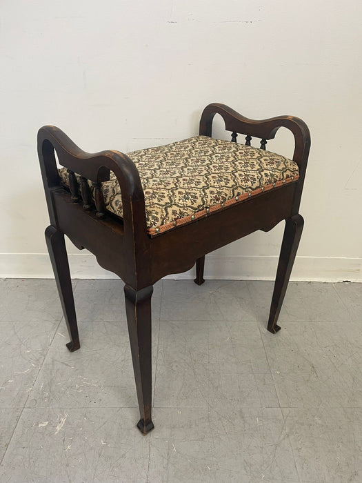 Vintage Cushioned Upholstered Stool With Storage and Wooden Frame.