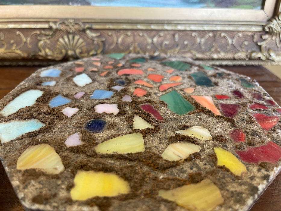 Pair of Vintage Mosaic Glass and Concrete Octagonal Stepping Stones