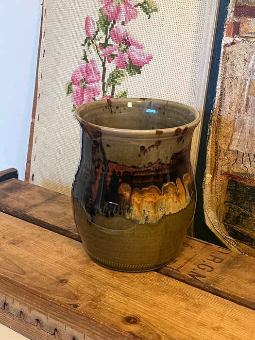 Vintage Signed handmade mid century modern pottery with unique glaze.