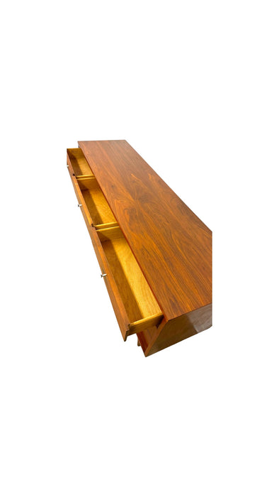 Vintage Mid-Century Modern 9 Drawer Dresser With Diamond Parquet Accent Inlay and Dovetailed Drawers