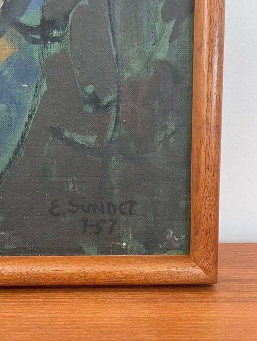 Vintage Mid-Century Modern Abstract Floral Painting by E. Sundt, Signed '57