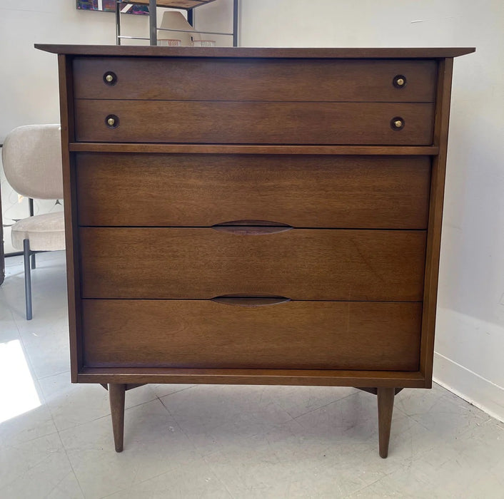 Vintage Mid Century Modern Solid Walnut 4-Drawer and 9-Drawer Dresser Set Dovetailed Drawers by Bassett Furniture