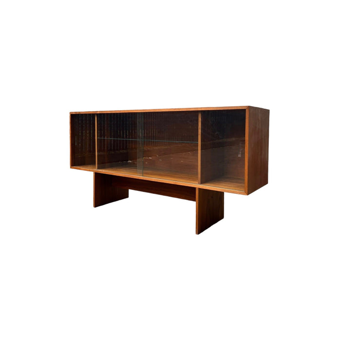 Vintage Mid Century Modern Walnut Wood Book Shelf Display Cabinet Adjustable Shelf (Available by Online Purchase Only)