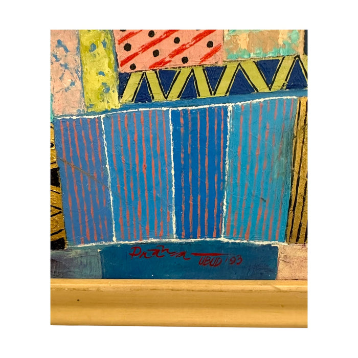 Original 1993 "Prana" Ubud Bali Modern Primitive Painting – Vintage Geometric Balinese Folk Art