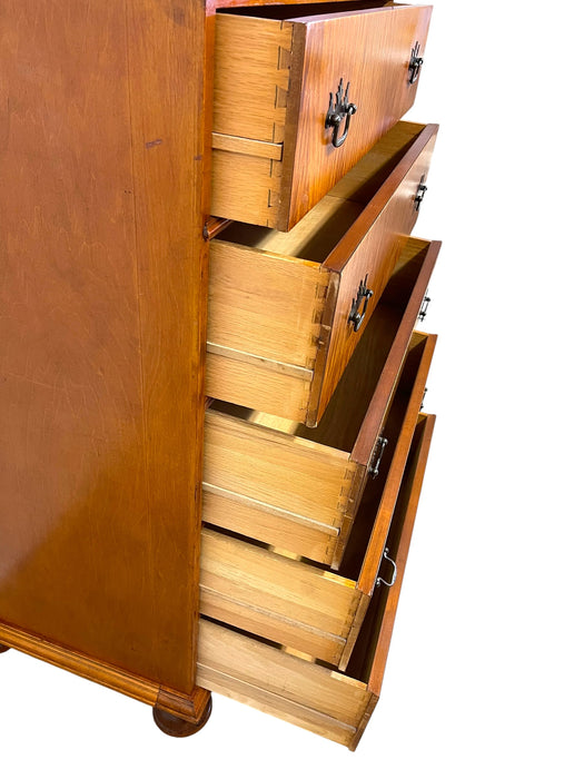Vintage 5-Drawer Chest with Figured Wood Grain, Dovetailed Drawers and Brass-Toned Hardware