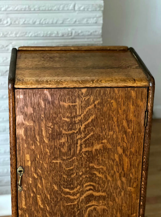 Antique Sheet Music Tiger Oak Cabinet, Record Cabinet, Side Table