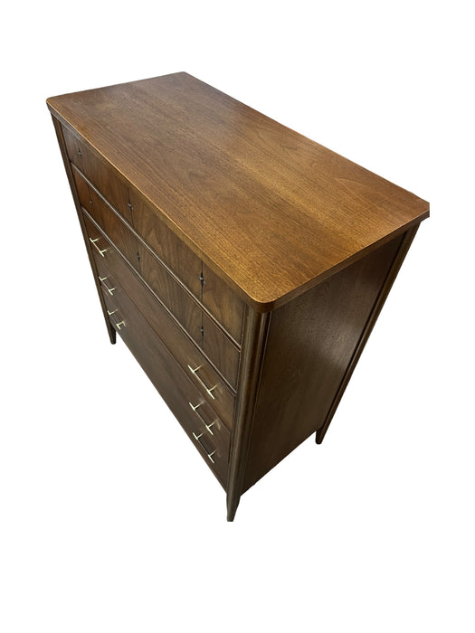 Vintage Mid Century Modern 5 Drawer Walnut Wood Dresser by Broyhill with Signature Star Inlays( Available by online purchase only)