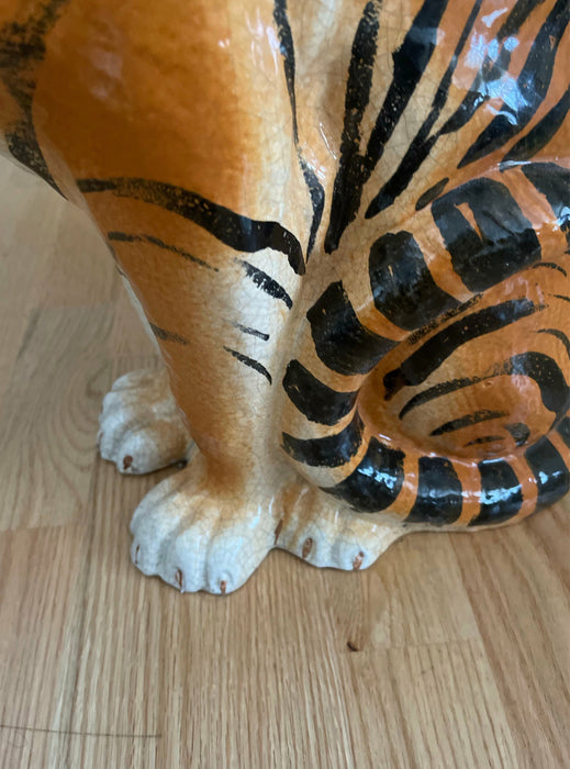 Vintage Italian Ceramic Tiger Statue Sculpture Mid Century Modern Hollywood Regency Style 1950's (Available by Online Purchase Only)
