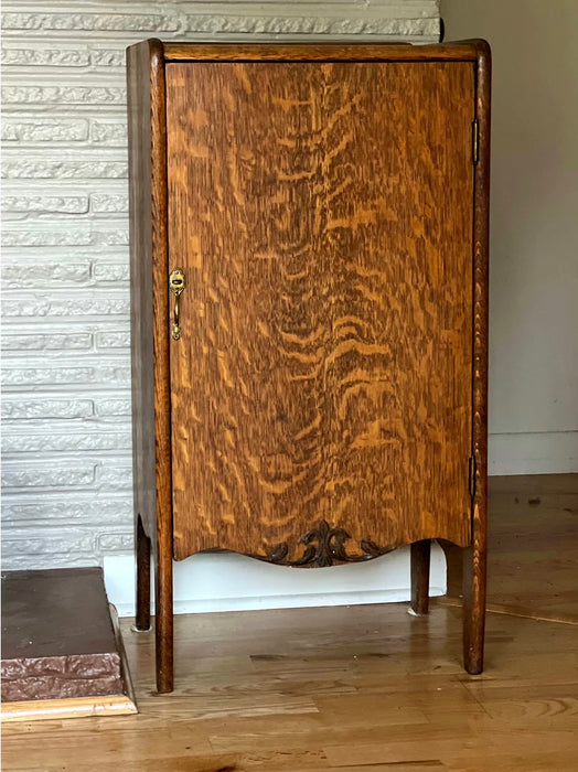 Antique Sheet Music Tiger Oak Cabinet, Record Cabinet, Side Table