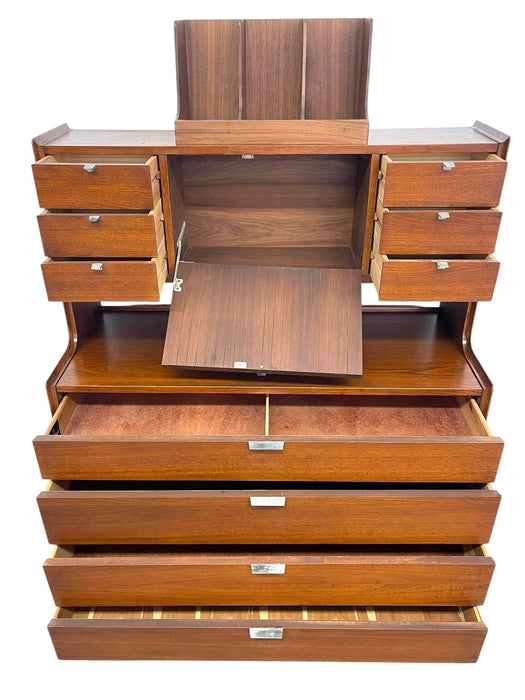 Vintage Cavalier Mid Century Modern Highboy Dresser Cabinet.