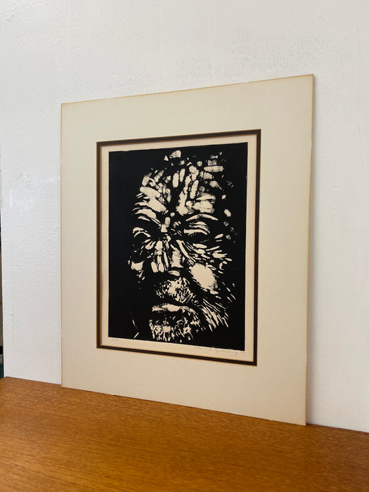 Vintage Black and White Expressionist Portrait Print, Signed and Numbered Limited Edition