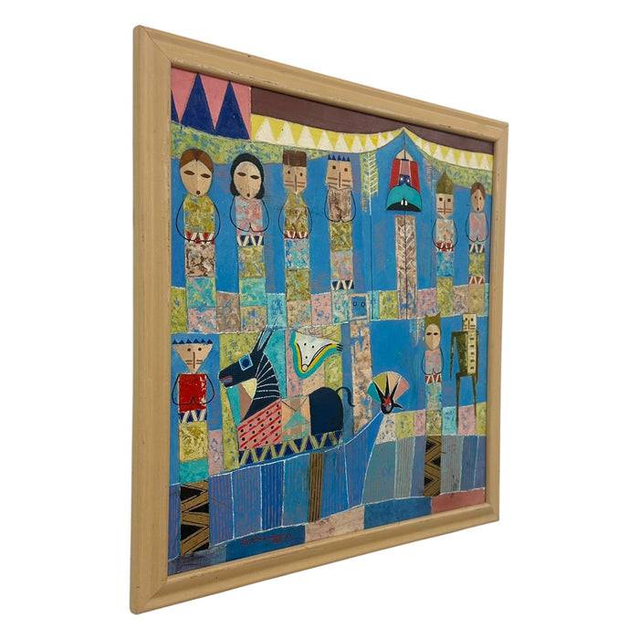 Original 1993 "Prana" Ubud Bali Modern Primitive Painting – Vintage Geometric Balinese Folk Art