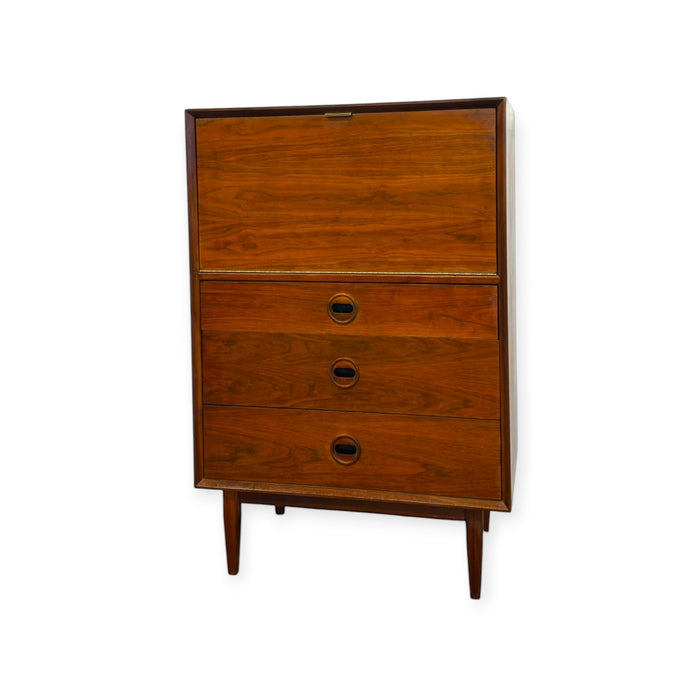 Vintage Mid Century Modern Walnut Credenza Dresser & Drop-Front Secretary Desk Set