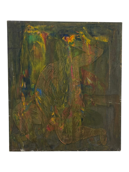Vintage Abstract Expressionist Oil Painting on Canvas, Signed "Gierda," Textured Figurative Composition