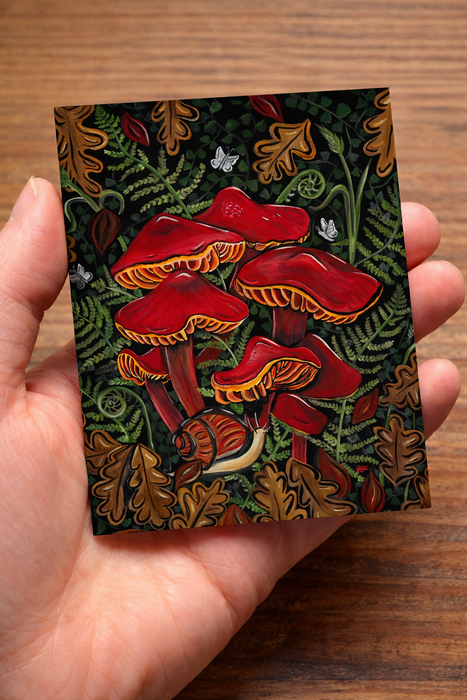 Scarlet Mushrooms Botanical Illustration Mini Print 4x5