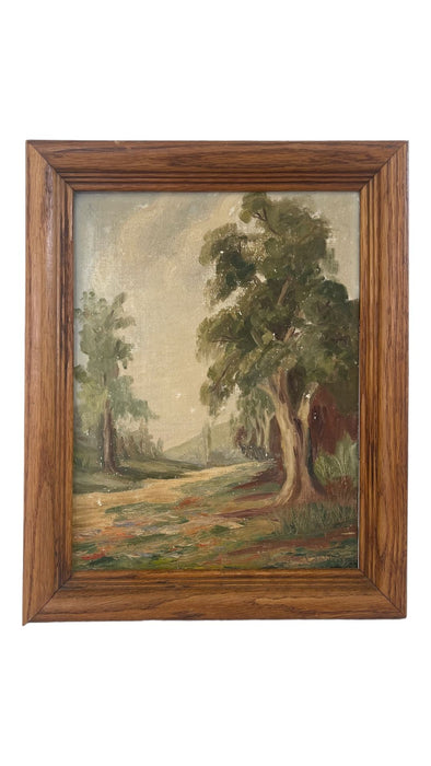 Vintage Mid Century Modern original signed painting of Forest Scenery.