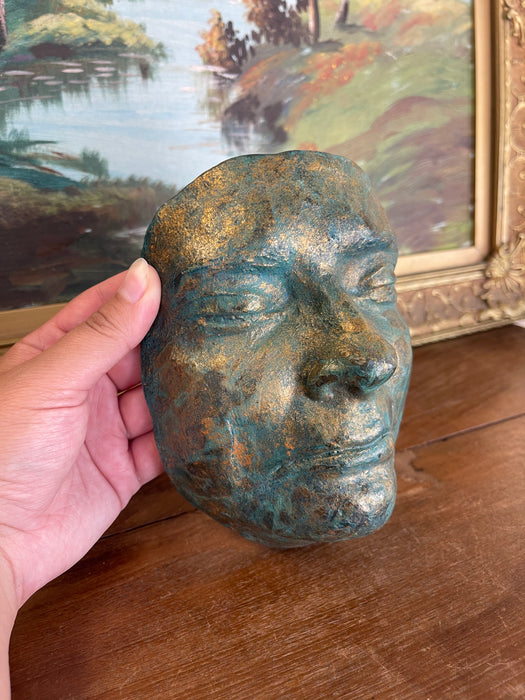 Patinated Bronze-Style Looking Ceramic Face Sculpture by Melinda,
Signed 2008