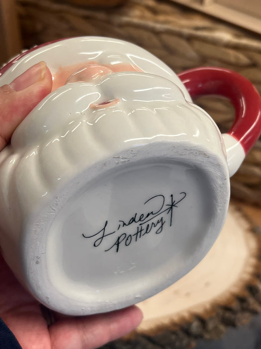 Jolly Ol' Handpainted Ceramic Santa Mug with  Festive Hand Crafted Vanilla Scented Soy Candle Representing Whipped Cream and Pretzels