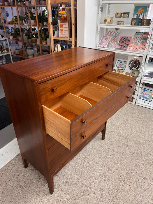 Vintage Walnut Mid-Century Modern Five Drawers Dresser Cabinet by United