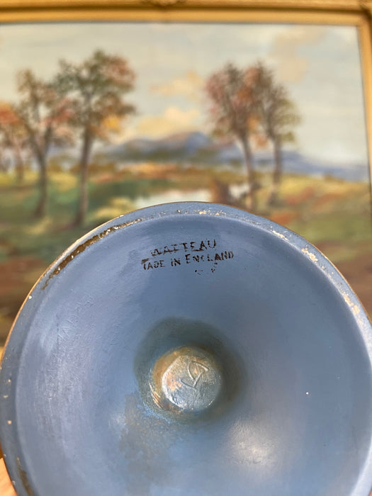 Vintage English Hand-Painted Pedestal Vase with Scenic Silhouette, Marked Made in England