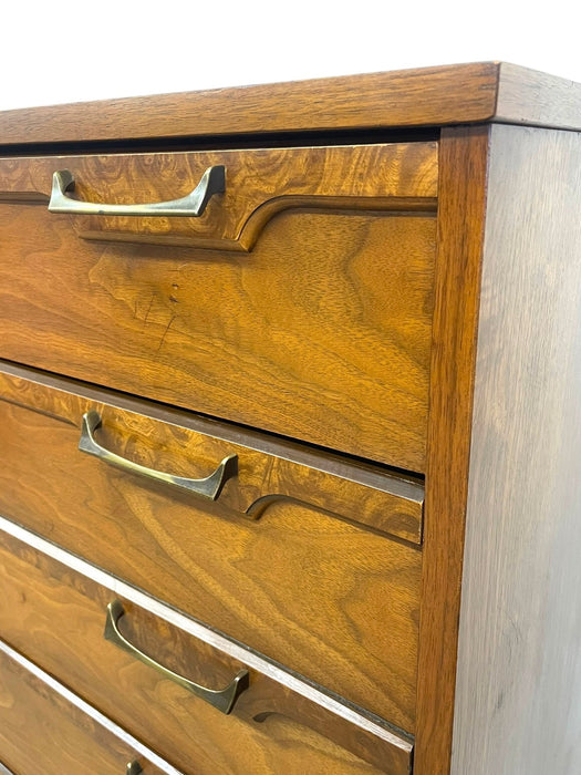 Vintage Mid Century Modern Four Drawer Dresser with Sculpted Drawer Fronts and Brass-Toned Pulls
