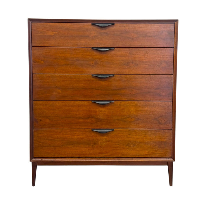 Merton Gershun for Dillingham Esprit Walnut 5-Drawer Highboy Dresser – Mid-Century Modern Tallboy
