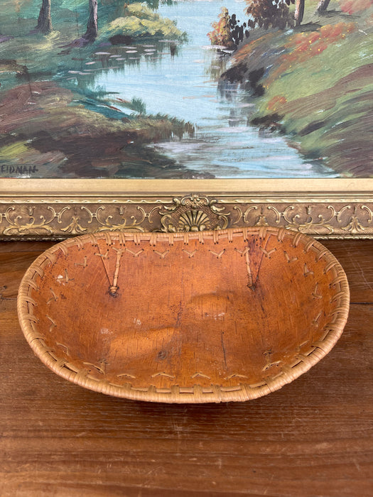 Vintage Likely Native American Birch Bark and Sweetgrass Hand-Sewn Bowl