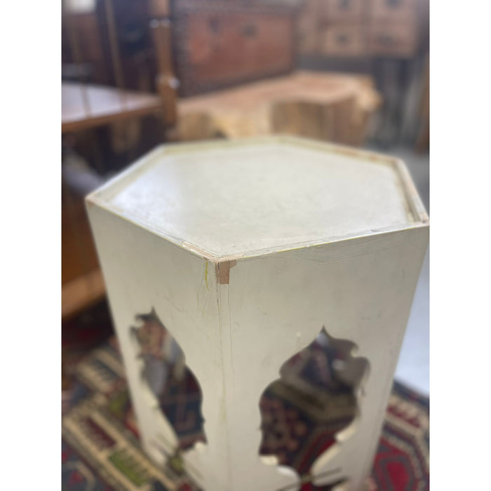 Vintage White Hexagonal Side Accent Table