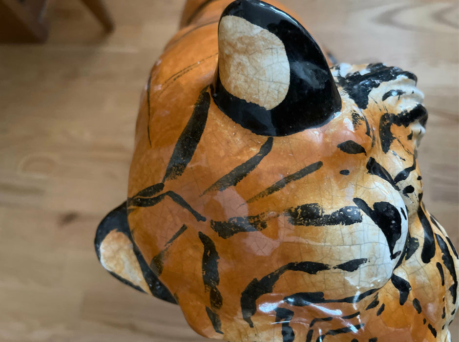 Vintage Italian Ceramic Tiger Statue Sculpture Mid Century Modern Hollywood Regency Style 1950's (Available by Online Purchase Only)