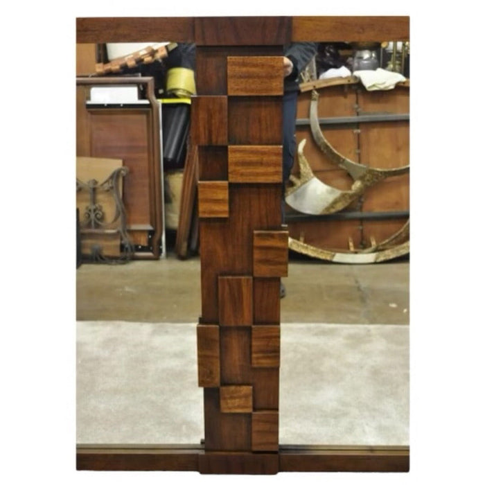 Lane Mid Century Modern Brutalist Cubist Block Rectangular Wood Frame 52” Mirror