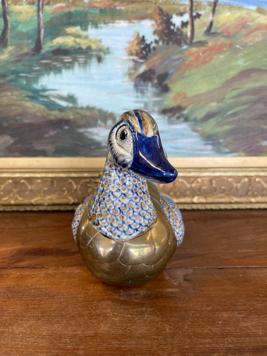 Vintage Chinese Cloisonné and Ceramic Duck Figurine with Hand-Painted Detailing