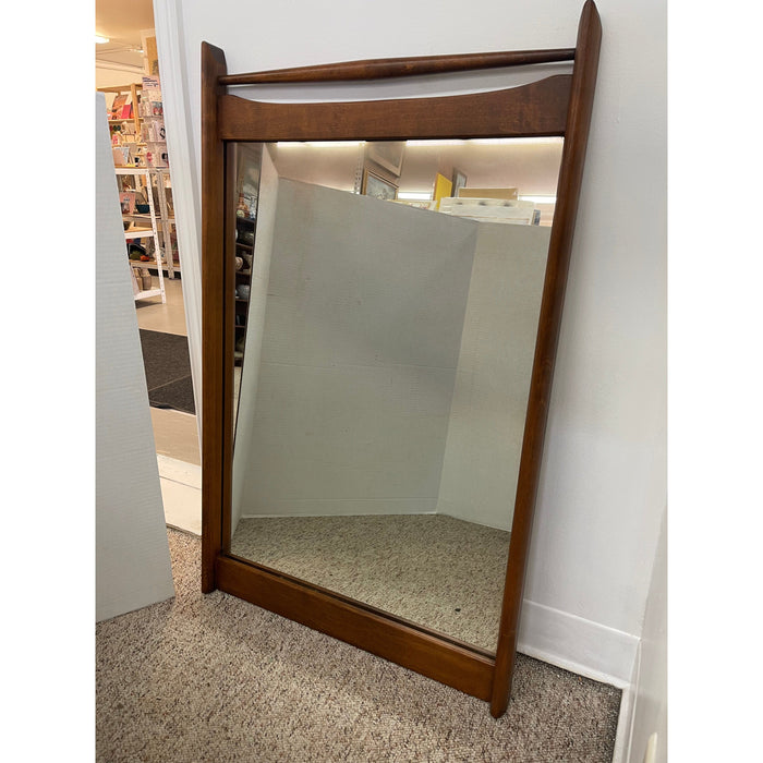 Vintage Walnut Toned Mid Century Modern Wood Framed Mirror.