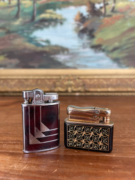 Pair of Vintage Tabletop Lighters - Art Deco CMC Continental and Mid-Century Prince Lighter Japan.