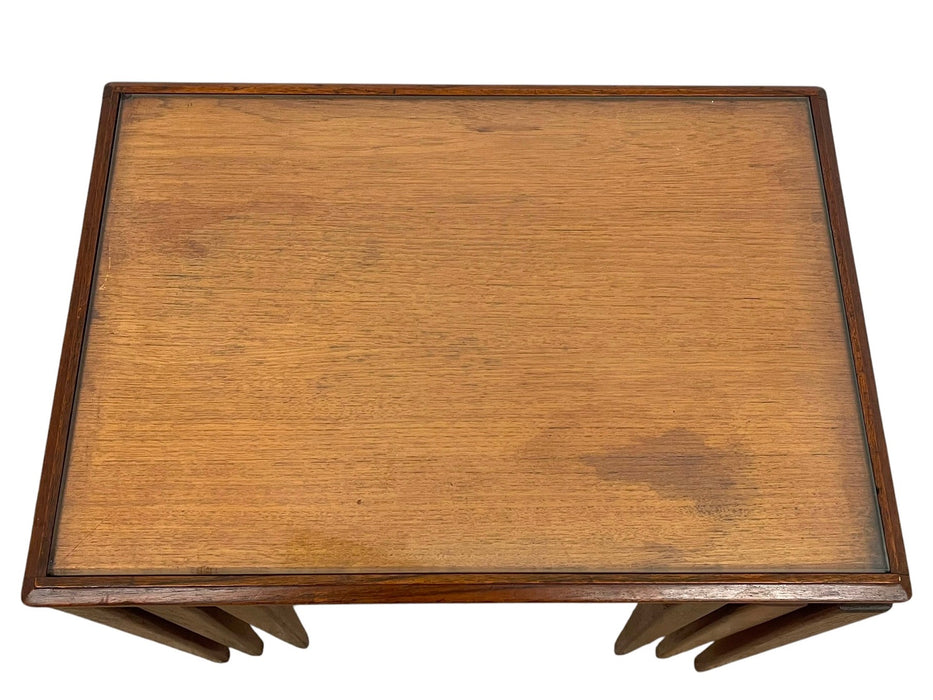mid century Modern Nesting Table with Removable Glass Tops, Set of Three
