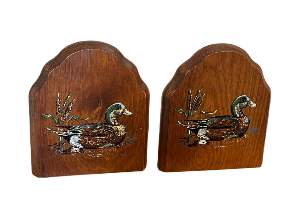 Vintage Handpainted Duck Motif Bookends