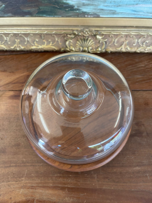 Vintage Mid-Century Modern Glass and Teak Cheese Dome by Goodwood Thailand