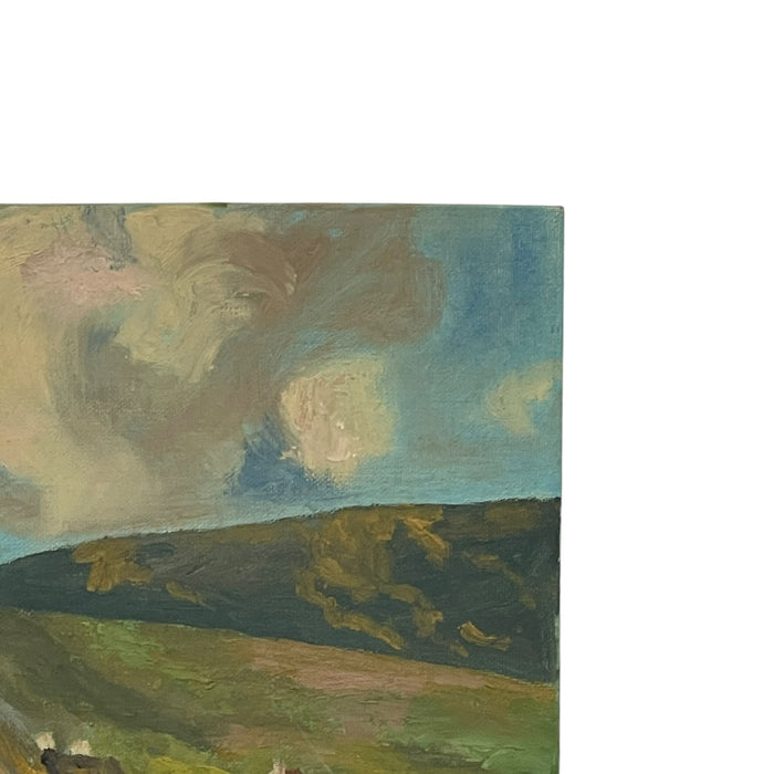 Vintage European Village Landscape Painting on Canvas