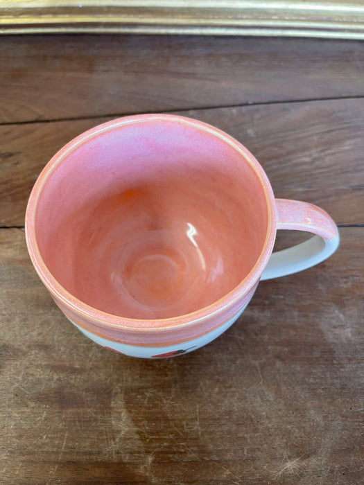Handmade Wheel-Thrown Ceramic Strawberry Mug with Peach Glaze Interior